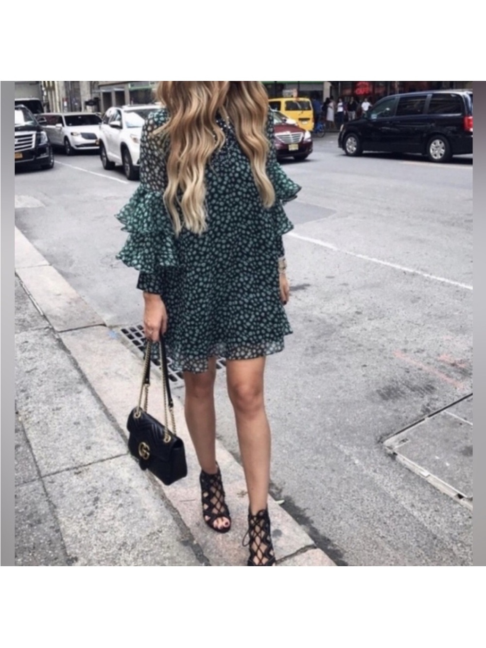 Anthropologie RANNA GILL Green Floral Ruffle-Sleeve Mini Dress SZ XS